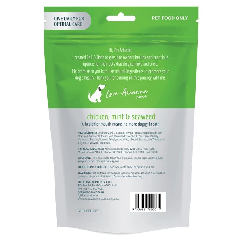 Load image into Gallery viewer, Bell &amp; Bone Chicken, Mint &amp; Seaweed Dental Sticks Large
