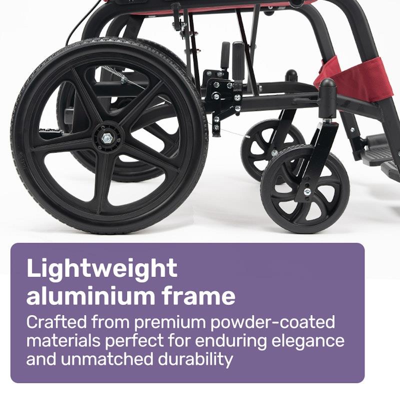 Load image into Gallery viewer, Equipmed Folding Transit Wheelchair Lightweight Red
