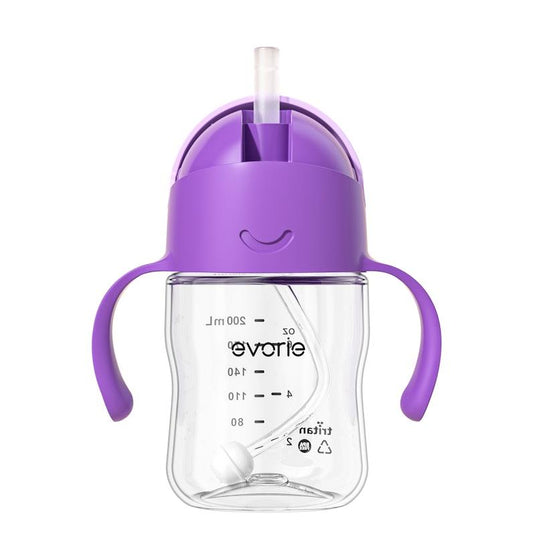 Evorie Tritan Baby 360 Straw Water Bottle Sippy Cup 200mL, Ube 1Unit