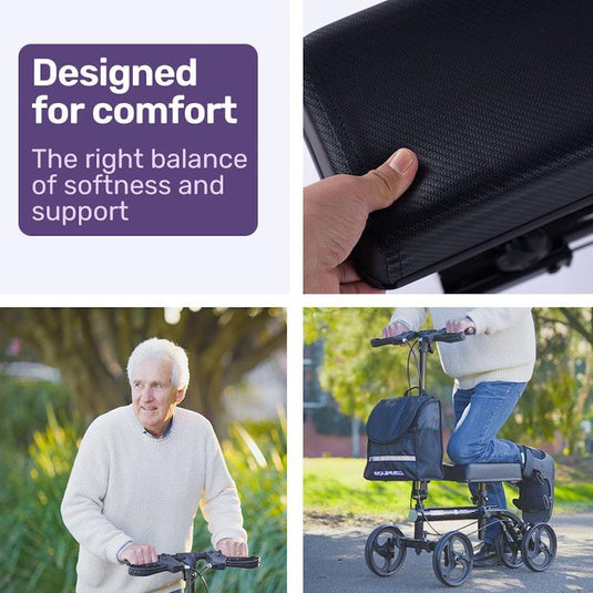 Equipmed Knee Scooter Walker With Dual Brakes & Bag Black