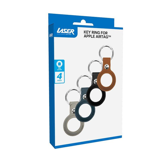 Laser Leather AirTag Key Ring - Black, Brown, Blue, Grey 4 Pack