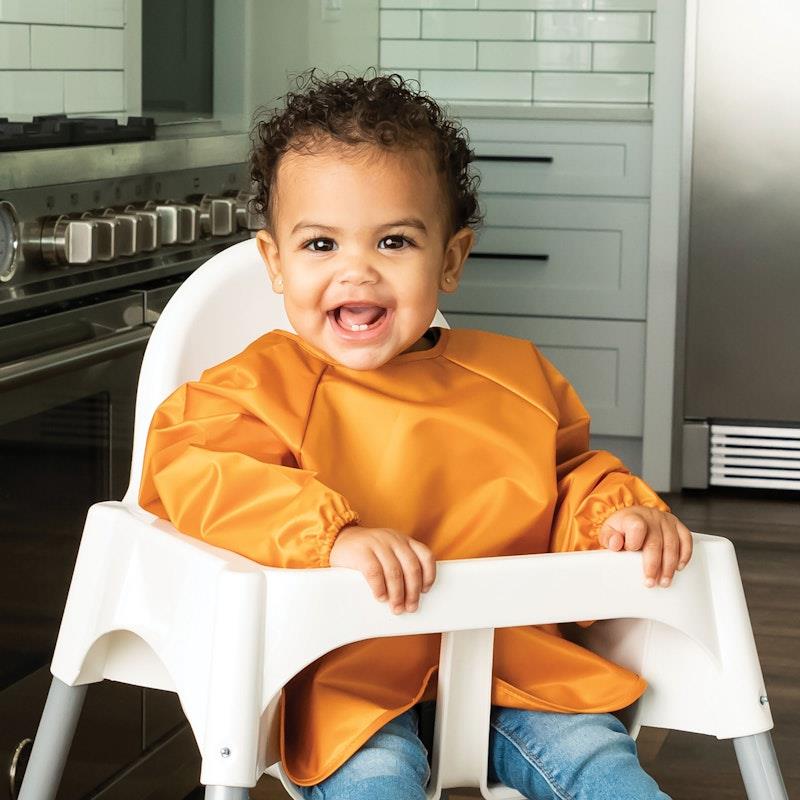 Load image into Gallery viewer, Tiny Twinkle Mess-proof Full Long Sleeve Bib 2 Pack Sand &amp; Cinnamon Small (6-24M)
