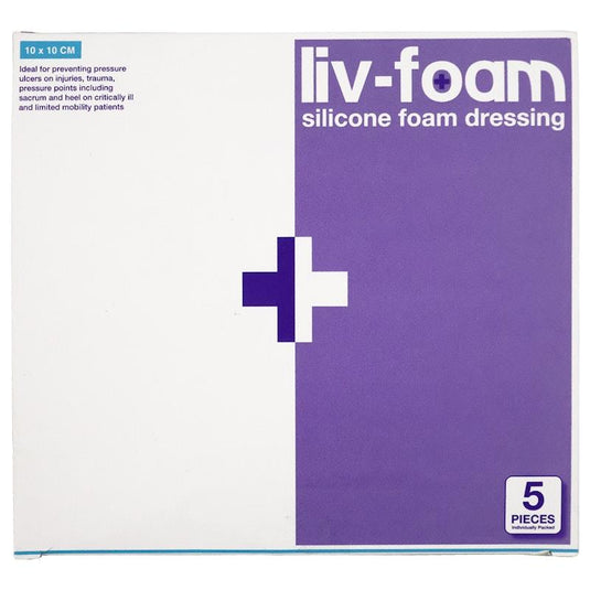 Livingstone Liv-Foam Silicone Foam Dressing with Adhesive Border Self Adherent 10 x 10cm 5 Pieces/Box