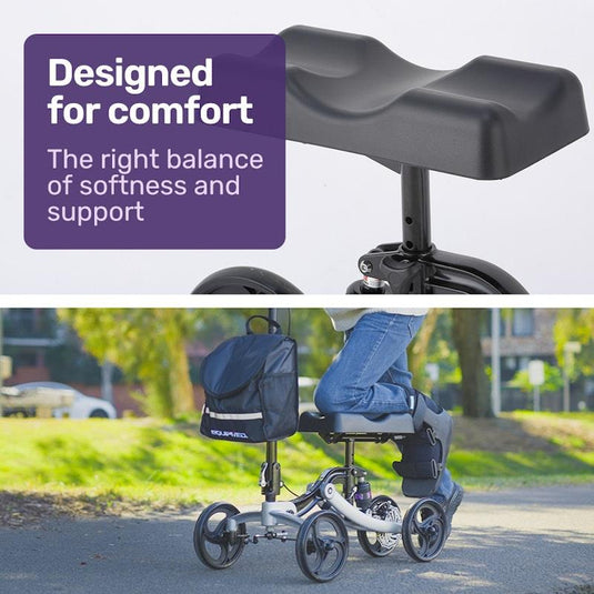 Equipmed Knee Scooter Walker With Disc Break & Suspension Bag Silver