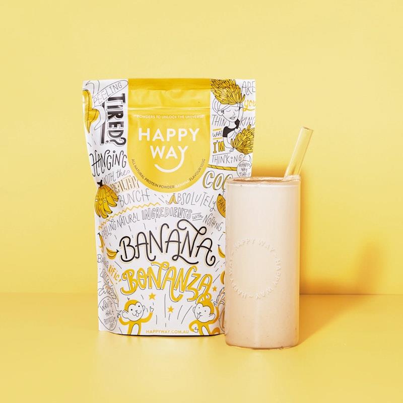 Load image into Gallery viewer, Happy Way Banana Bonanza Whey Protein Powder Travel Packs 6x60g
