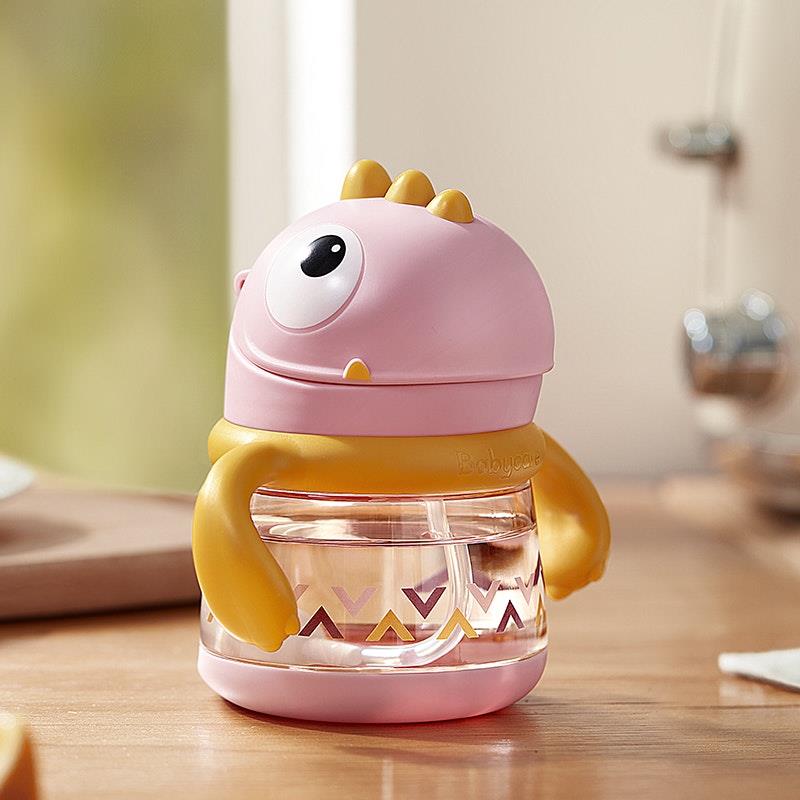Load image into Gallery viewer, Bc Babycare T-REX TOBY Weighted Straw Sippy Cup 150ml (with Handle) Rose
