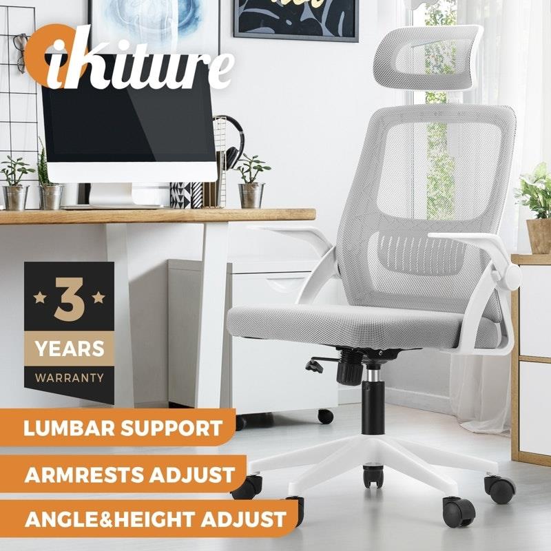 Load image into Gallery viewer, Oikiture Mesh Office Chair Executive Fabric Gaming  Racing Computer Seat White
