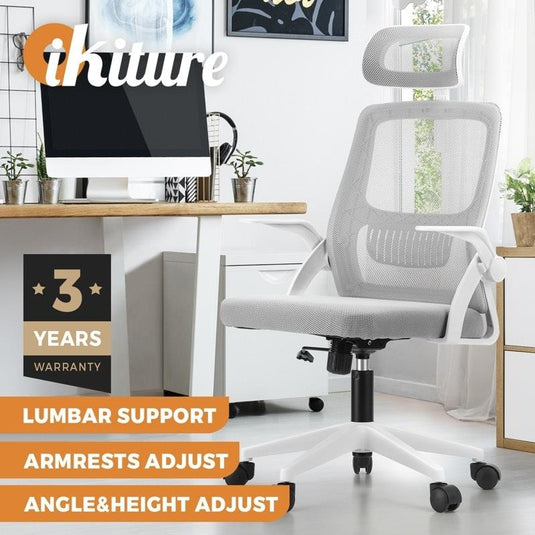 Oikiture Mesh Office Chair Executive Fabric Gaming  Racing Computer Seat White