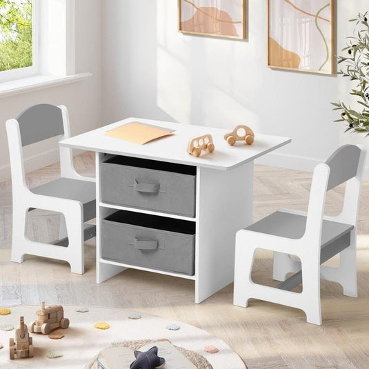 Oikiture Kids Table and Chairs Set Children Activity Play Desk with Storage Box Grey