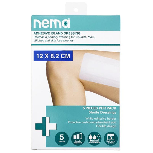 Nema Adhesive Island Dressing Non-Adherent Pad Sterile 12 x 8.2cm 5 Pieces/Box