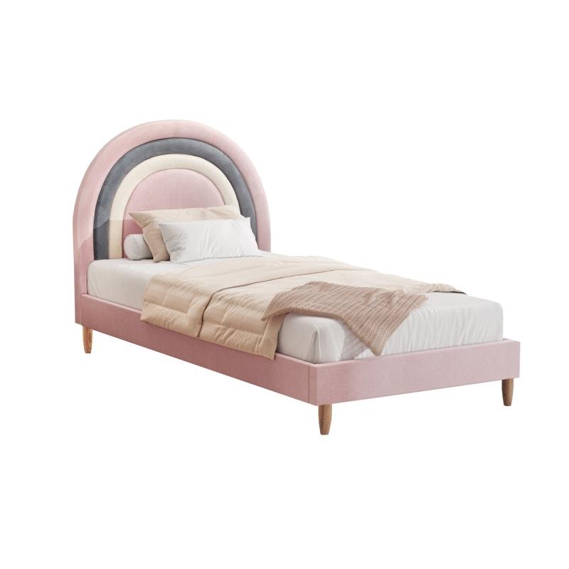 Load image into Gallery viewer, Oikiture Bed Frame Single Size Rainbow Kids Bed Frame Velvet Pink
