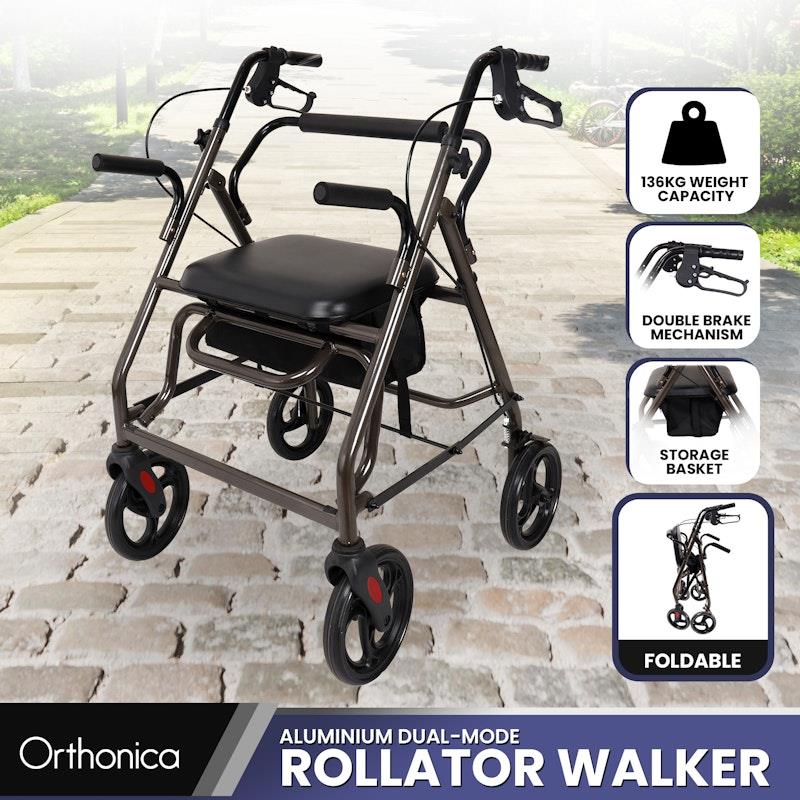Load image into Gallery viewer, Orthonica Aluminum Rollator Walker Grey
