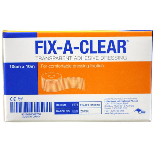 Livingstone Fix-A-Clear Adhesive Tape Dressing Transparent Waterproof 10cm x 10m 1Piece