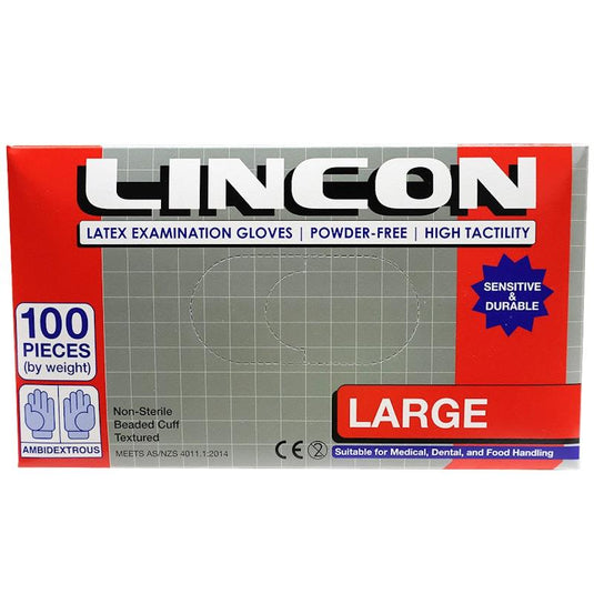 Lincon Biodegradable Latex Examination Gloves AS NZ Powder Free Large 100 Pieces/Box