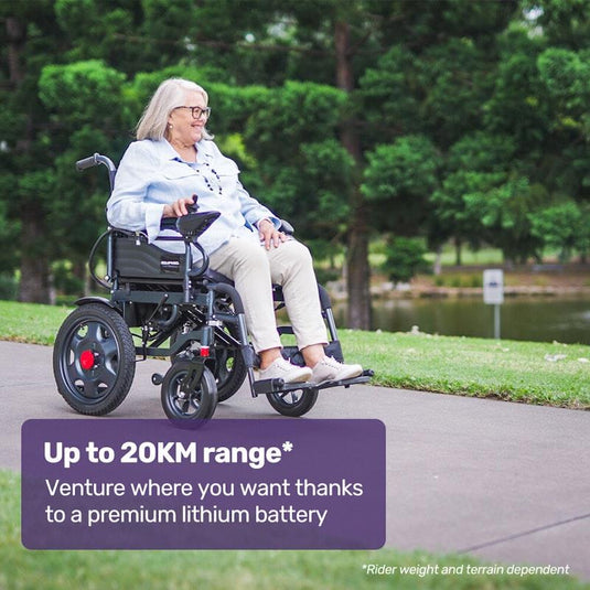 Equipmed Electric Folding Wheelchair Longrange For S-XL Grey & Black