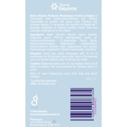 Henry Blooms Probiotics Mouthwash Protect & Repair 375 ml Twin Pack