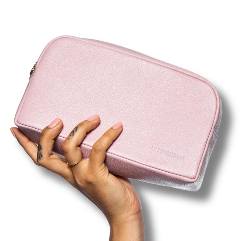Load image into Gallery viewer, Happy Skin Co Leather Cosmetic Beauty Bag Pink
