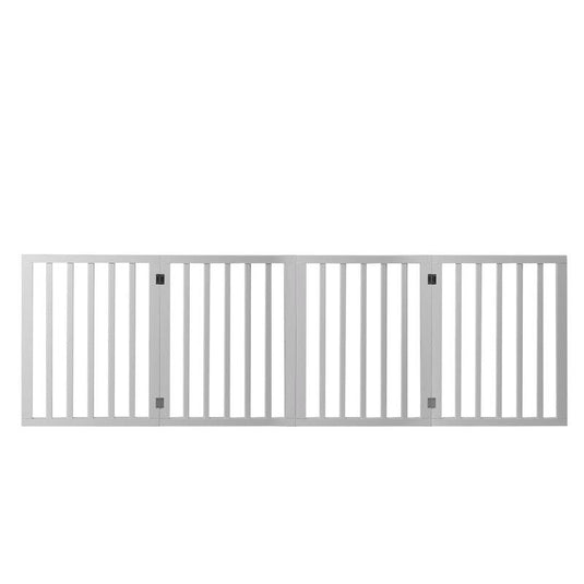 PaWz Wooden Pet Gate Dog Fence Retractable Barrier Portable Door 4 Panel White