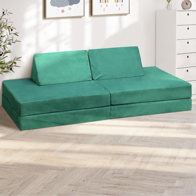 Load image into Gallery viewer, Oikiture 4 Pieces Kids Play Couch Modular Lounge Cushion Convertible Playset Green
