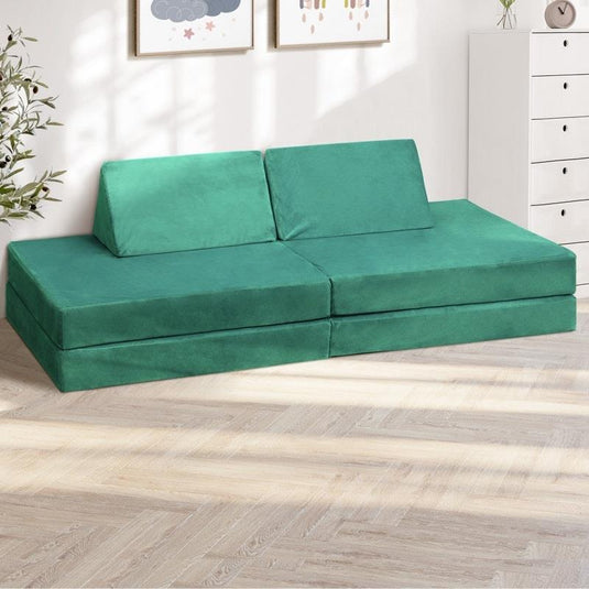 Oikiture 4 Pieces Kids Play Couch Modular Lounge Cushion Convertible Playset Green