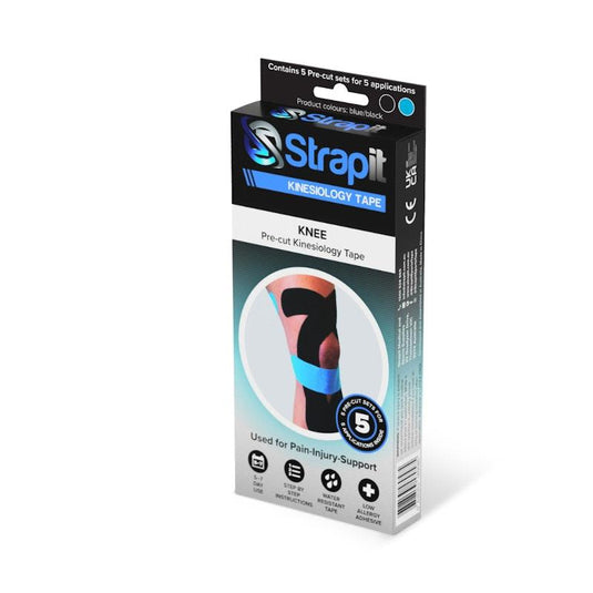 Strapit Knee Precut Kinesiology Tape - BLACK/BLUE - Box of 5 2 Pack