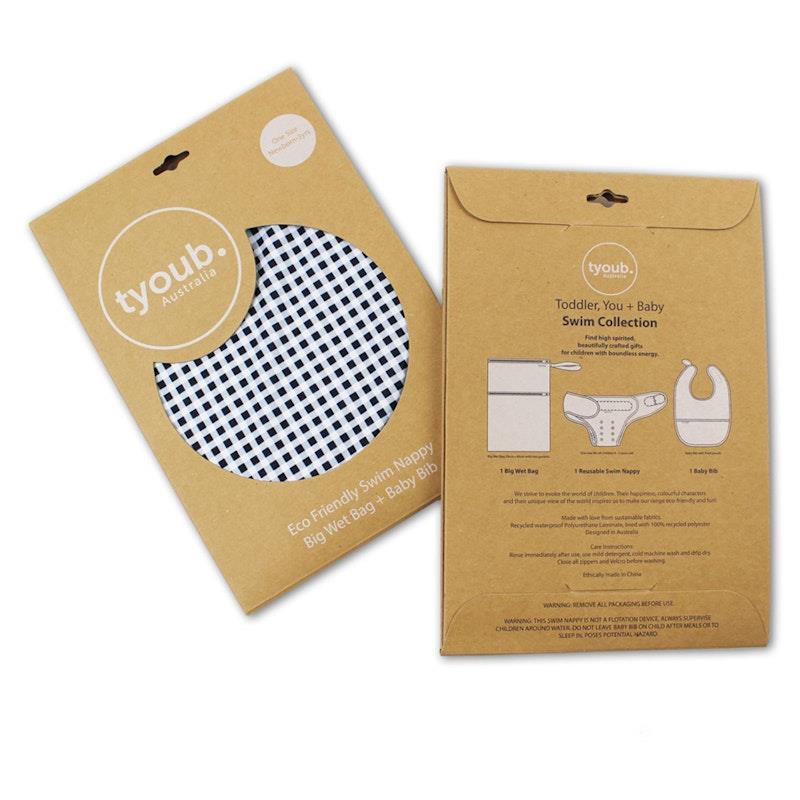 Load image into Gallery viewer, tyoub On The Go - Gift Set, Reusable Swim Nappy, Wet Bag and Baby Bib - Black Check One Size
