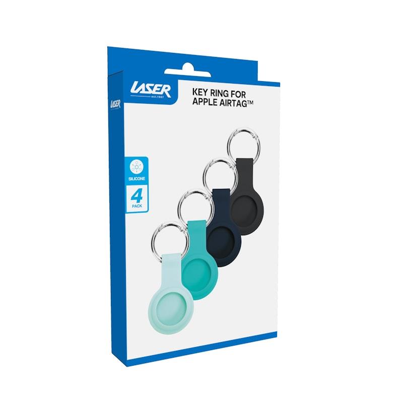 Load image into Gallery viewer, Laser Silicone Key Ring for Apple AirTag - Black, Blue, Cyan, Aqua 4 Pack
