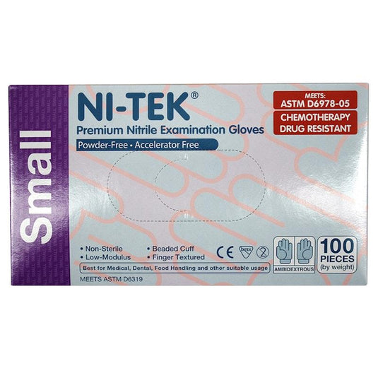 NI-TEK Nitrile Accelerator Free Powder Free Gloves 100 Box Small