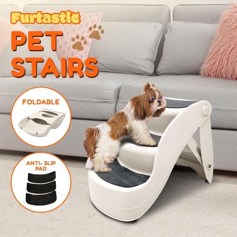 Load image into Gallery viewer, Furtastic 38cm Foldable Pet Stairs Ramp White
