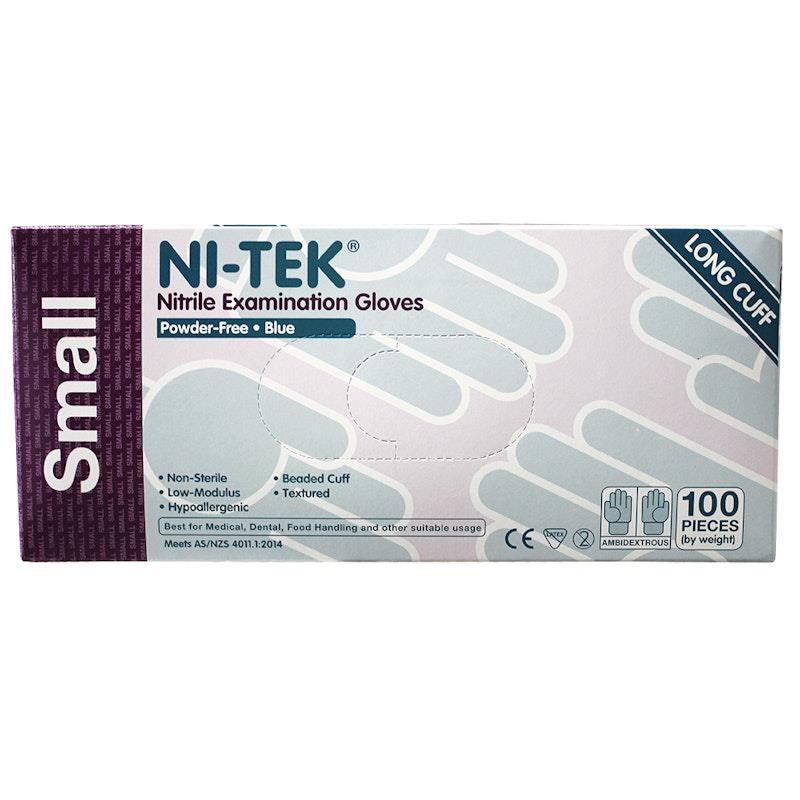 Load image into Gallery viewer, NI-TEK Nitrile Examination Gloves Long Cuff AS NZ Powder Free Small 100 Pieces/Box
