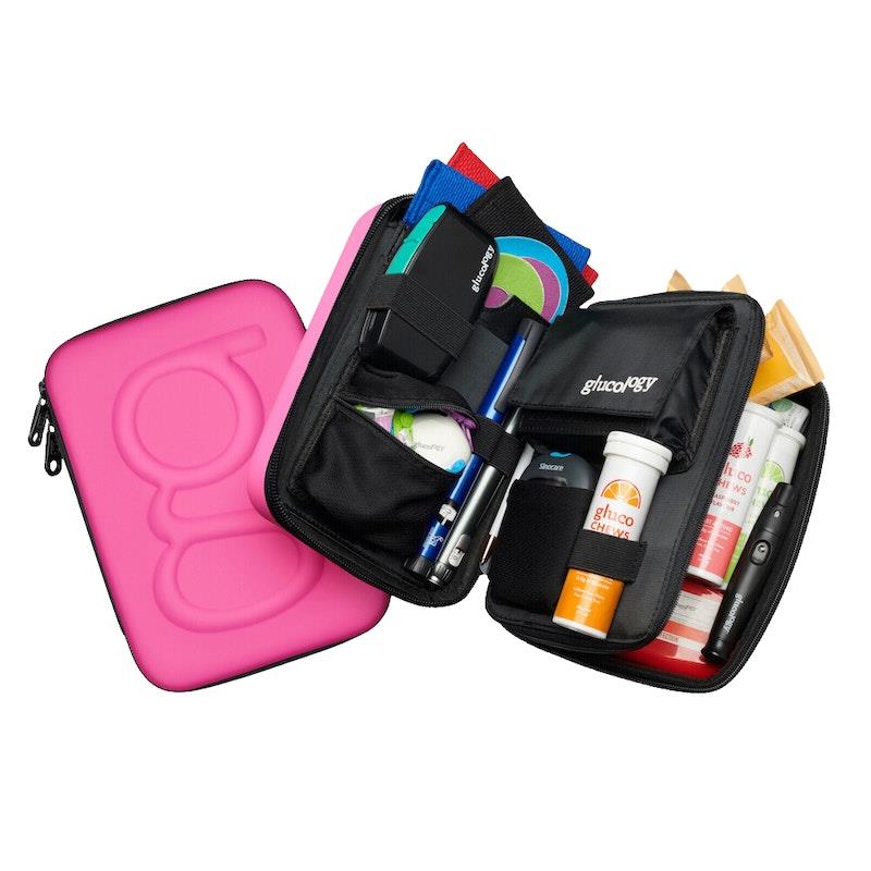 Load image into Gallery viewer, Glucology Travel Case Plus with Extra Storage for Blood Glucose Monitors Pink
