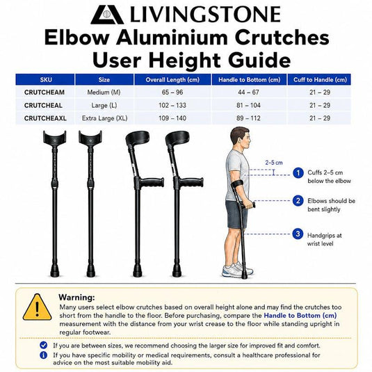Livingstone Elbow Crutches Medium Aluminium Adjustable 64-95cm 1Pair