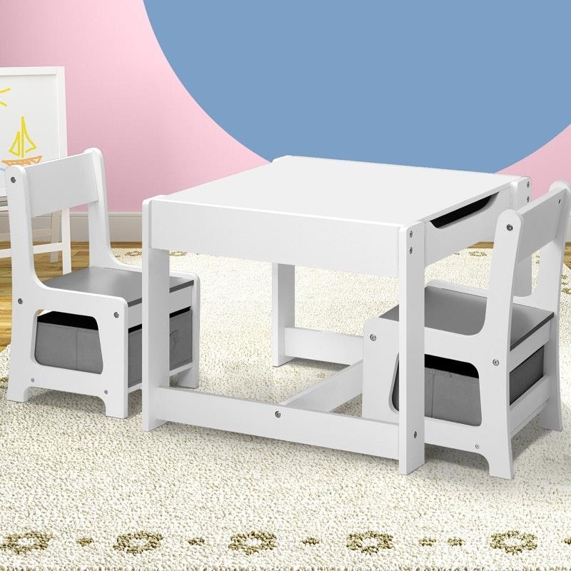 Load image into Gallery viewer, Oikiture Kids Table and Chairs Set Activity Play Study Desk w/ Toys Storage Box White &amp; Grey
