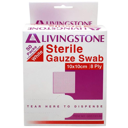 Livingstone Liv Gauze Swabs 8 ply Cotton Sterile 10 x 10cm 150 Pieces/Box