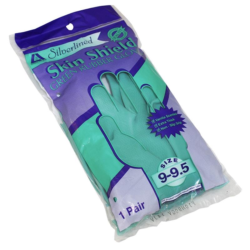 Load image into Gallery viewer, Skin Shield Silver Lined Natural Rubber Gloves Vanilla Scented Pair Green Size 9-9.5
