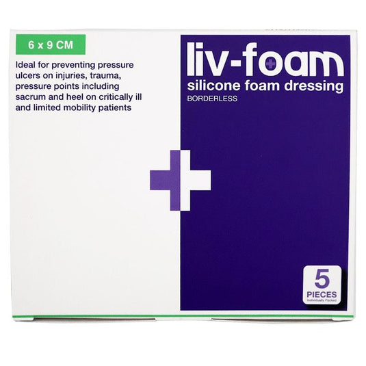 Livingstone Liv-Foam Silicone Foam Dressing Borderless Adhesive 6 x 9cm 5 Pieces/Box