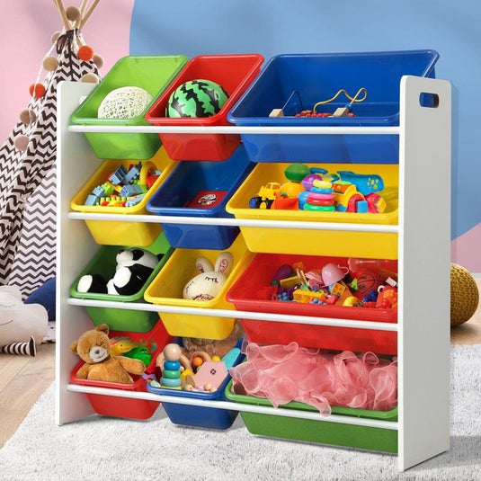 Oikiture Kids Toy Box Organiser 12 Bins Display Shelf Storage Rack Drawer Multicolors
