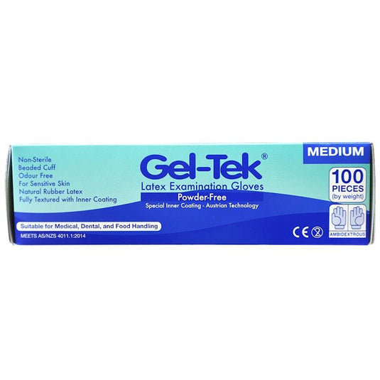 Geltek Latex Examination Gloves Powder Free Medium Cream 100 Pieces/Box