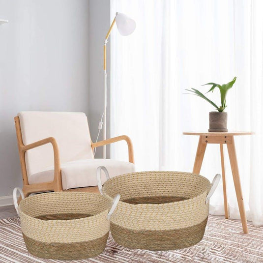 Living Today 2-Piece Woven Cattail Storage Basket Set Bundle