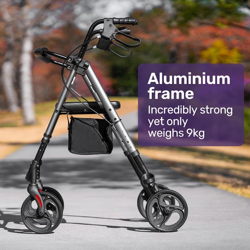 Load image into Gallery viewer, Equipmed 4 Wheel Lightweight Rollator Walker Titanium Colour
