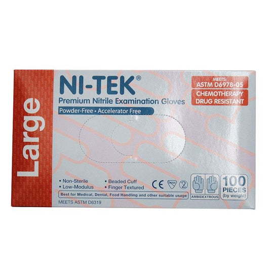 NI-TEK Nitrile Accelerator Free Powder Free Gloves 100 Box Large