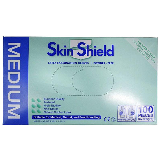 Skin Shield Powder Free Latex Gloves Medium 100 Pieces/Box