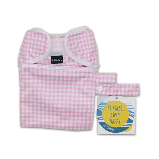 tyoub Adjustable Reusable Swim Nappy and Wet Bag - Pink Gingham Check One Size