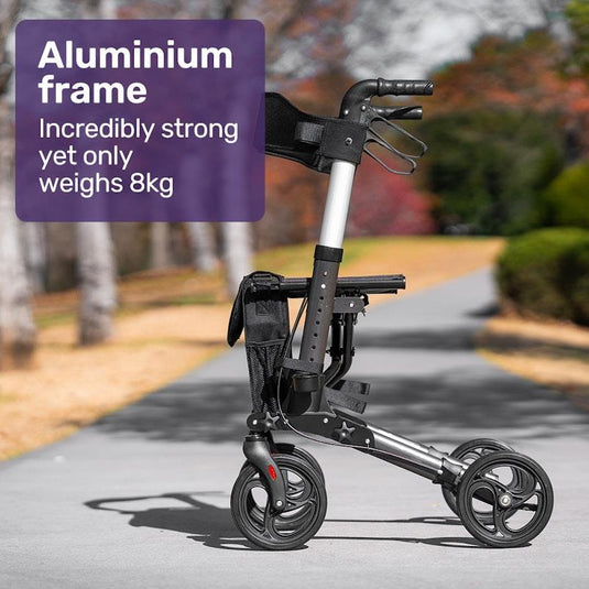 Equipmed Foldable Aluminium Walking Frame Rollator Titanium Colour