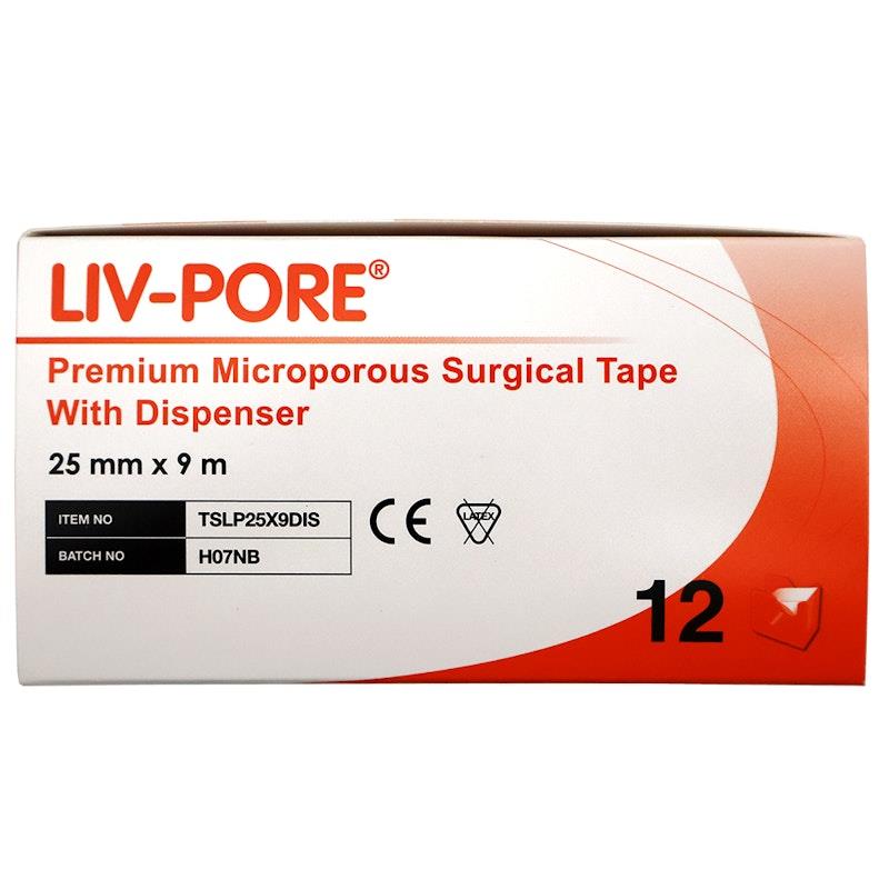 Load image into Gallery viewer, Livingstone Liv-Pore Premium Microporous Surgical Paper Tape With Dispenser 25mm x 9m 12 Pieces/Box
