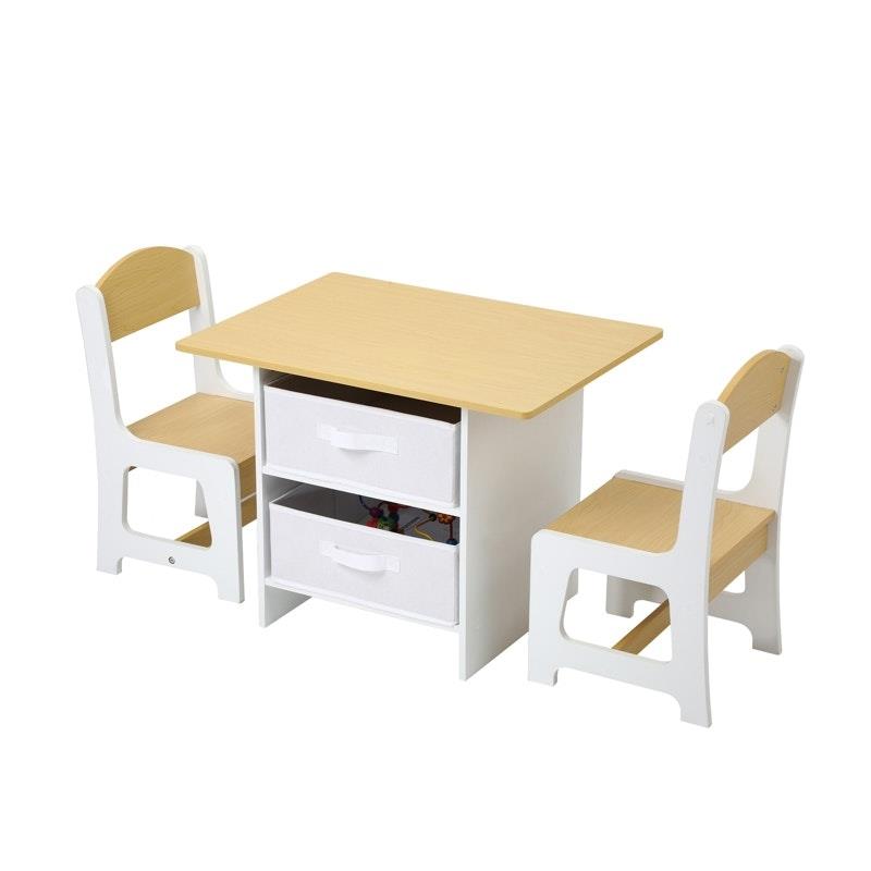 Load image into Gallery viewer, Oikiture Kids Table and Chairs Set Wooden Play Study Desk with Toy Storage Box White &amp; Wooden
