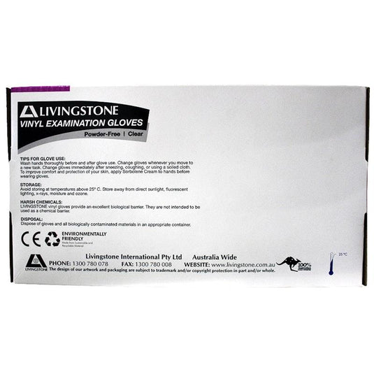 Livingstone Vinyl Examination Gloves ASTM Powder Free Small 100 Pieces/Box