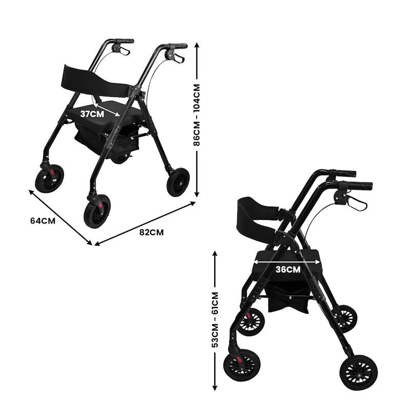Load image into Gallery viewer, Orthonica Foldable Mobility Steel Rollator Walker 136kg Max Capacity Black
