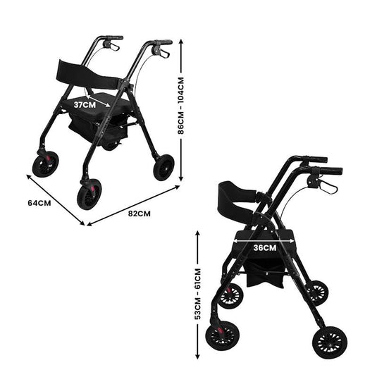 Orthonica Foldable Mobility Steel Rollator Walker 136kg Max Capacity Black