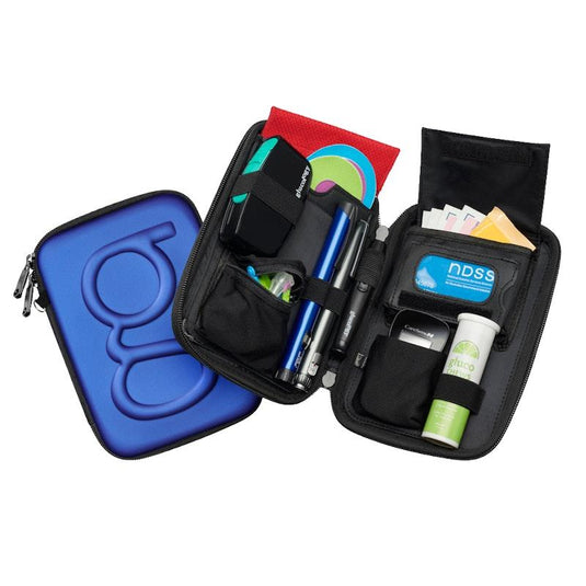 Glucology Travel Bundle Case - Classic, Blue/ 2 Pen Pouch - Blue/ 3 Sharps